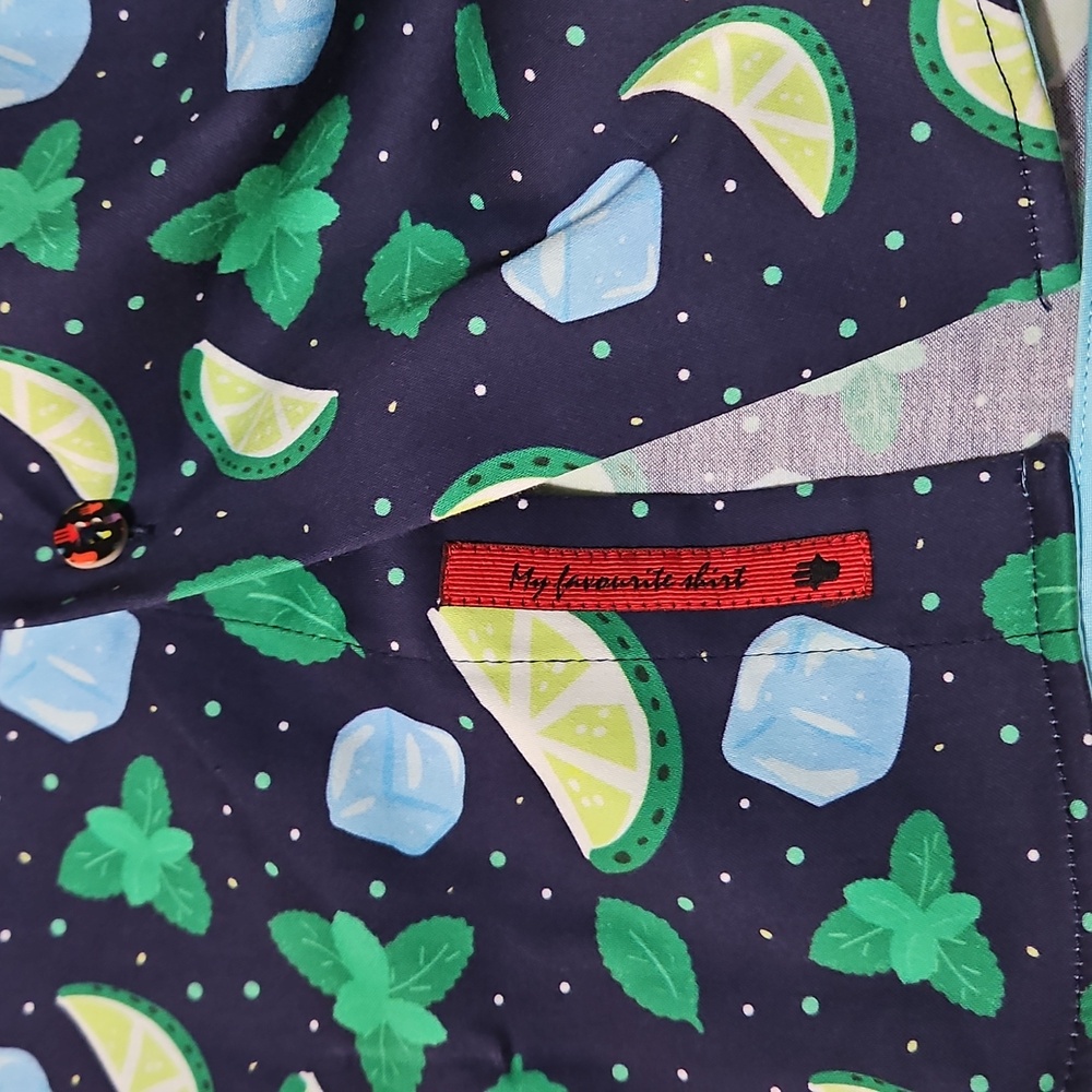 Visconti Black Men's Short Sleeve Button-up: Size- Medium- Navy Mojito Print - Picture 6 of 10